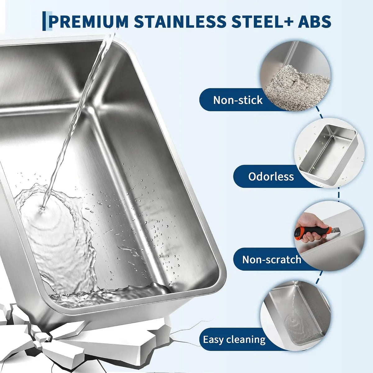 HiMISS Stainless Steel Enclosed Cat Litter Box With Scoop