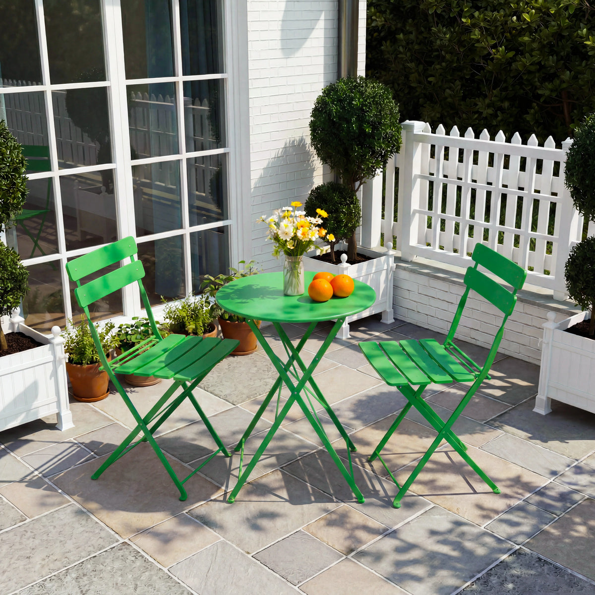 TUAREX Folding Steel Bistro Set For Outdoor Patio Garden