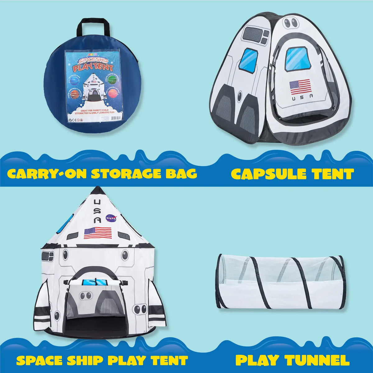 Joyfy Kids Rocket Ship Tent With Tunnel For Imagination Building