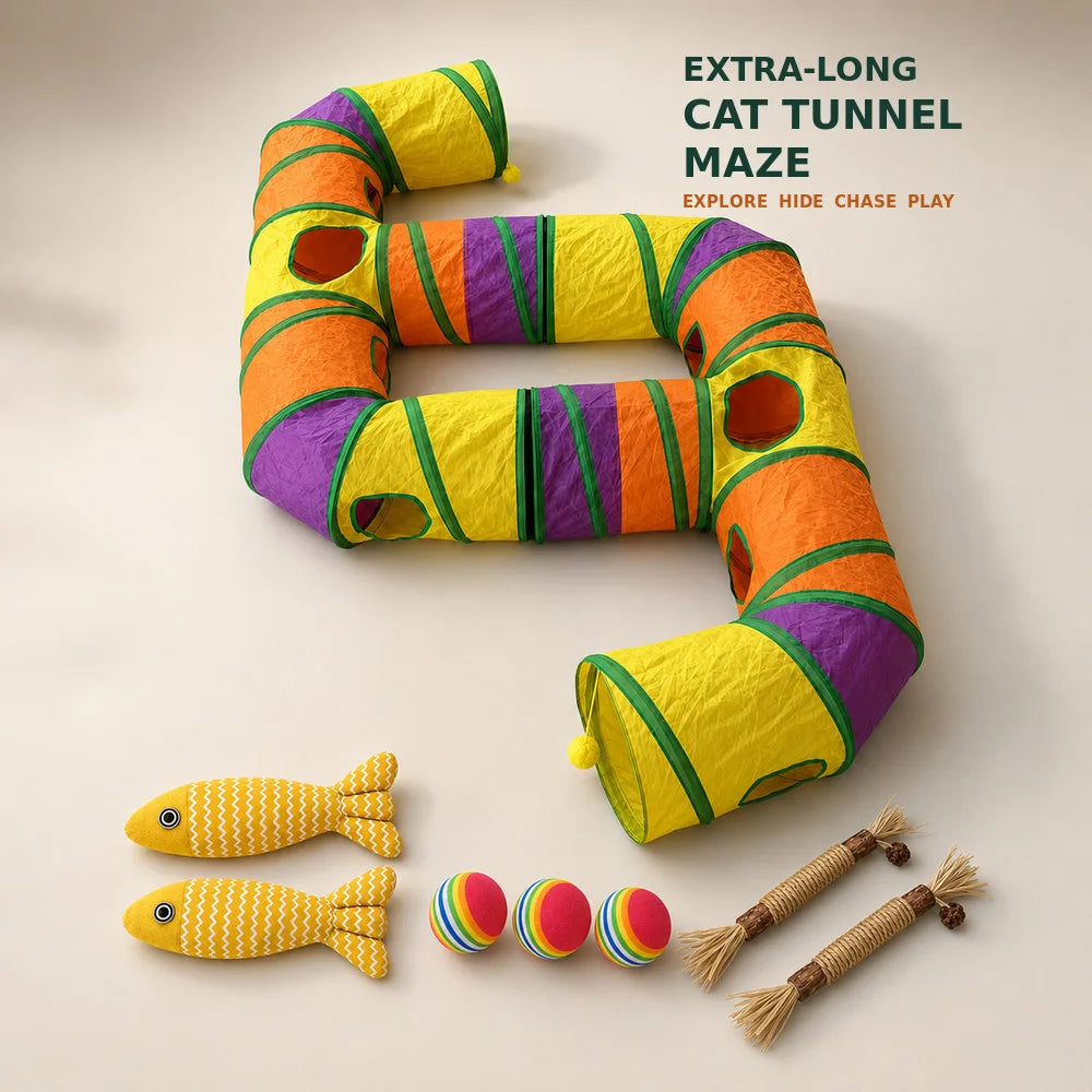Zoe Foldable Connectable Cat Tunnel Maze With Interactive Toys