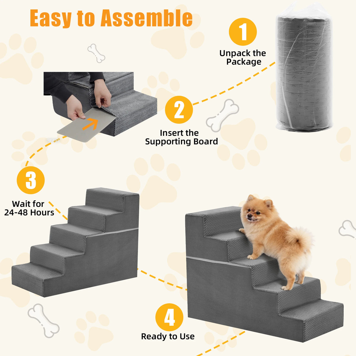 JHK Curved Foam Dog Stair Ramp For Easy Indoor Access