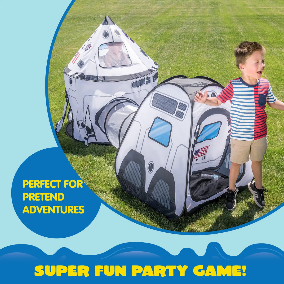Joyfy Kids Rocket Ship Tent With Tunnel For Imagination Building