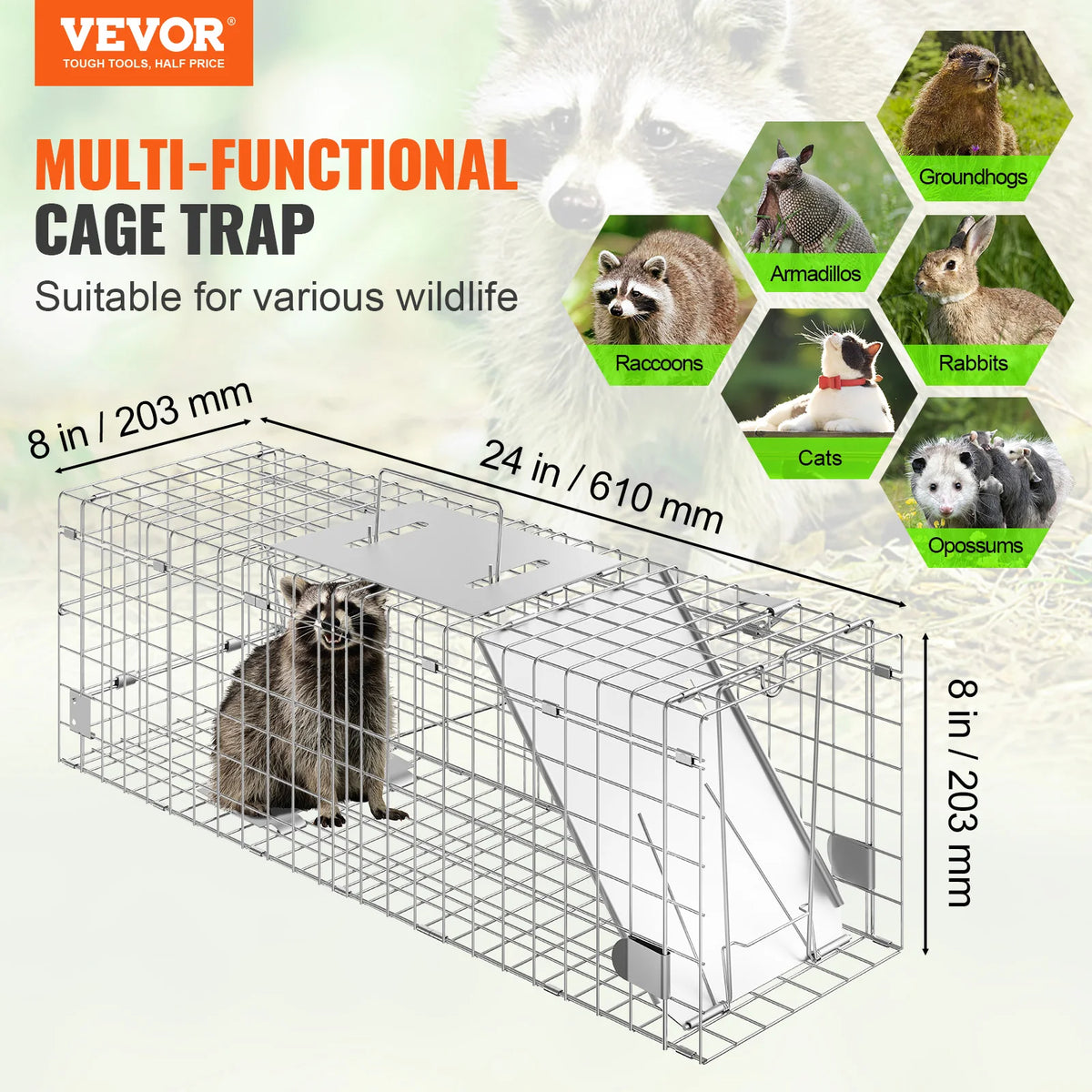 Humane Metal Live Animal Cage Trap For Rodents Cats Rabbits Squirrels